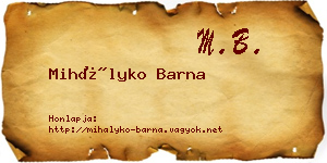 Mihályko Barna névjegykártya